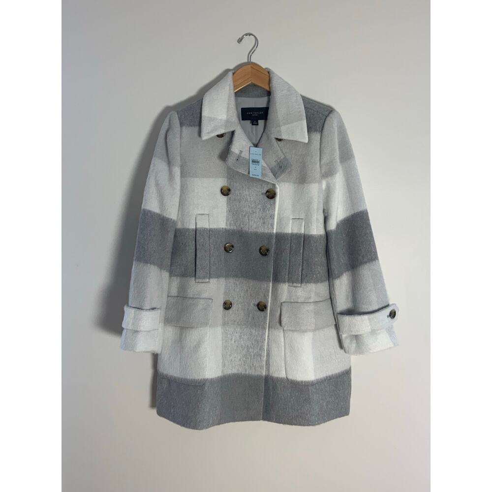 Ann Taylor checked wool blend peacoat NWT size MP